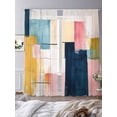thumbnail image 3 of Abstract Sheer Curtains 84 Inches Long 2 Panels Geometric Color Block Lines Oil Painting Modern Style Light Filtering Semi Sheer Window Curtains Drapes for Bedroom Living Room 52"x84", 3 of 7