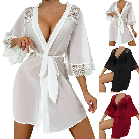 Vetsdori Womens Lace Robes Lightweight Strap Night Gowns Short Length Homewear Summer Loungewear Bathrobe for Womens Casual