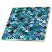 3dRose, Multicolor Girly Trend Blue Luxury Elegant Mermaid Scales Glitter, 6 Inch Ceramic Tile