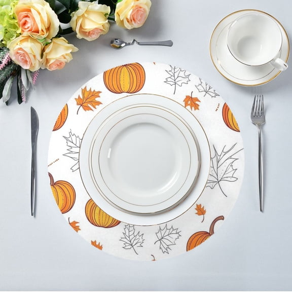 15.4" Round Placemat Set of 1 Polyester Fabric Place Mats Non-Slip Dining Kitchen Table Mats for Kitchen Party Decor Pumpkins and Leaves Pattern