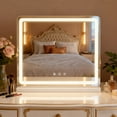 thumbnail image 6 of LED Makeup Mirror with Lights, Vanity Mirror with 3-Color Dimmable Lighting & Smart Touch Control, Tabletop Lighted Mirror with Memory Function, HD Tempered Glass for Bedroom and Dressing Room, 6 of 9