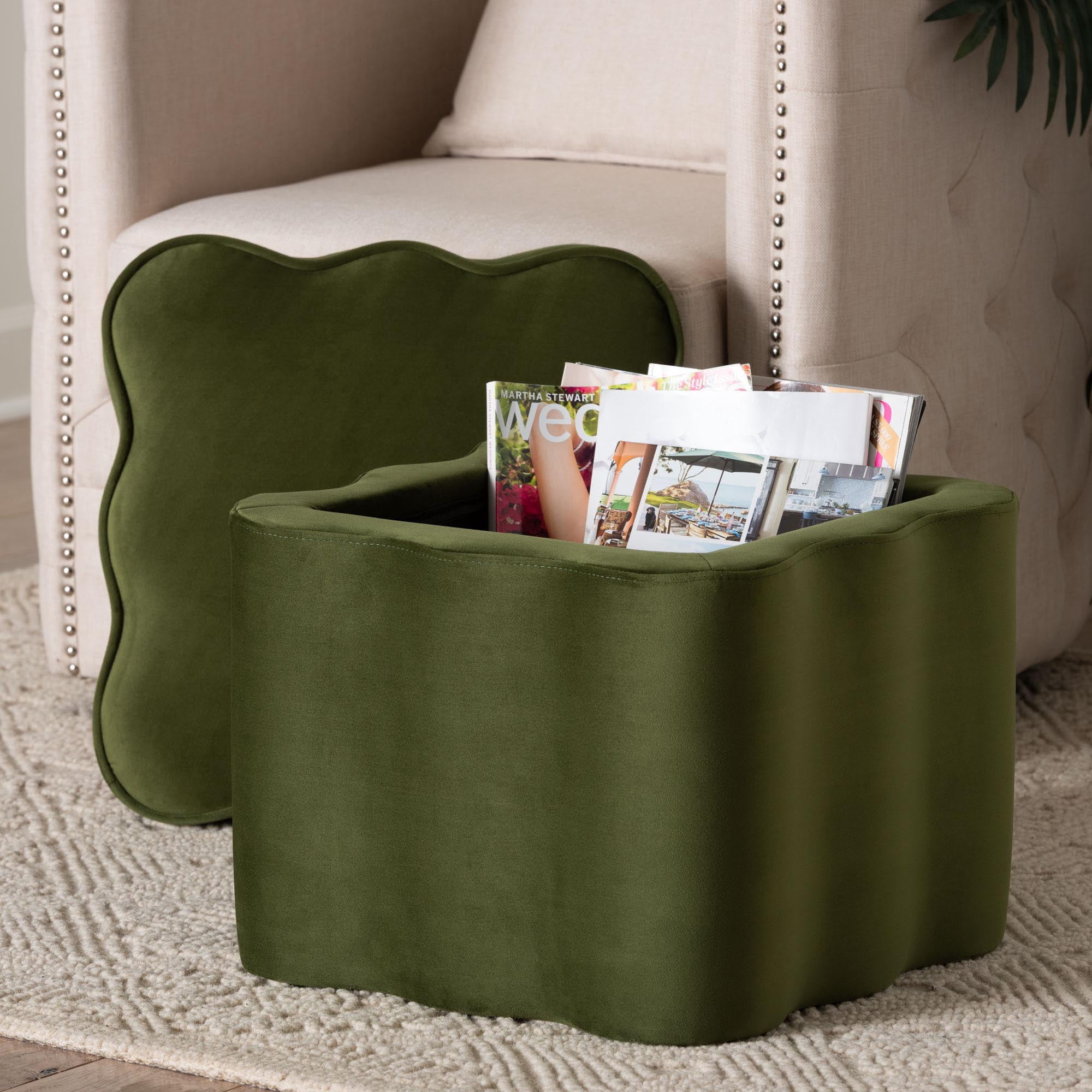 bali & pari Paulina Modern Luxe Storage Ottoman, Moss Green