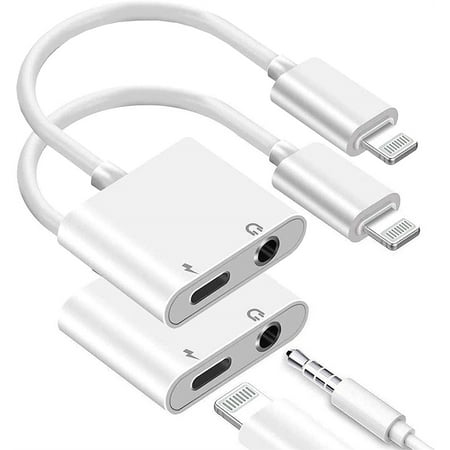 2 Pcs 3.5mm Headphones Jack Adapter, 2 in 1 3.5mm AUX Audio & Charge Cable, Compatible for 14 13 12 11 XS XR X 8 7 iPad, Support All iOS System