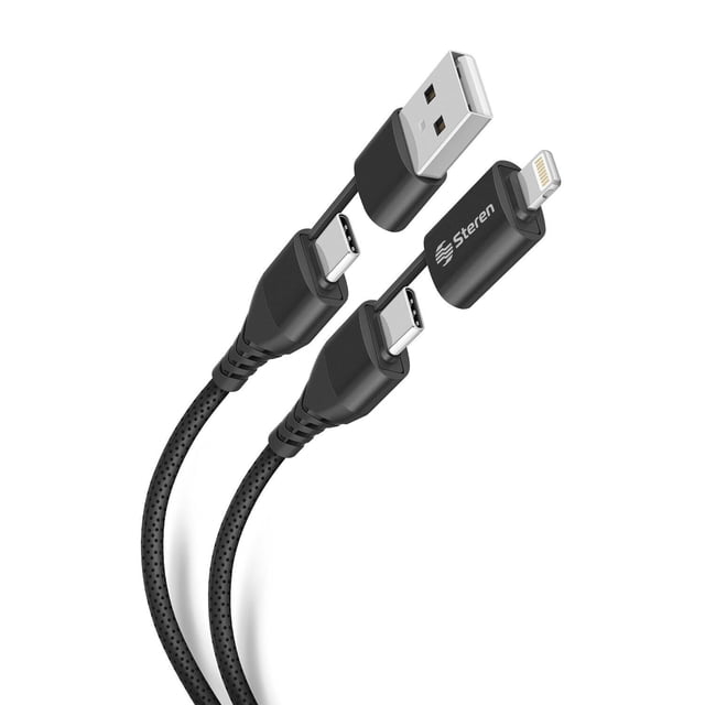 Cable 4 en 1, USB/USB C a Lightning/USB C de 1 m Steren USB-4721
