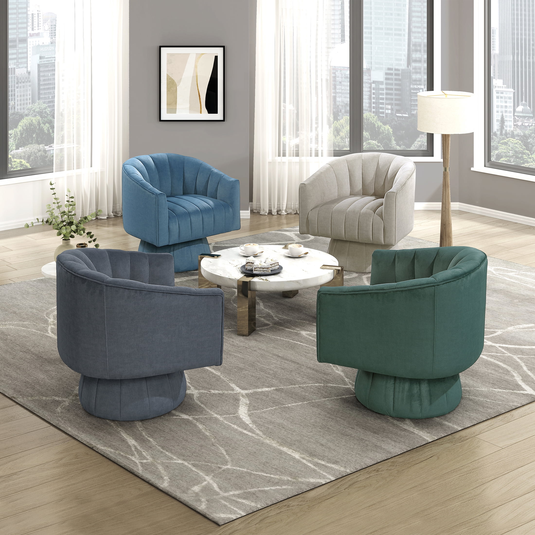 OakvillePark Fenwicke Velvet Swivel Barrel Chair, Dark Teal