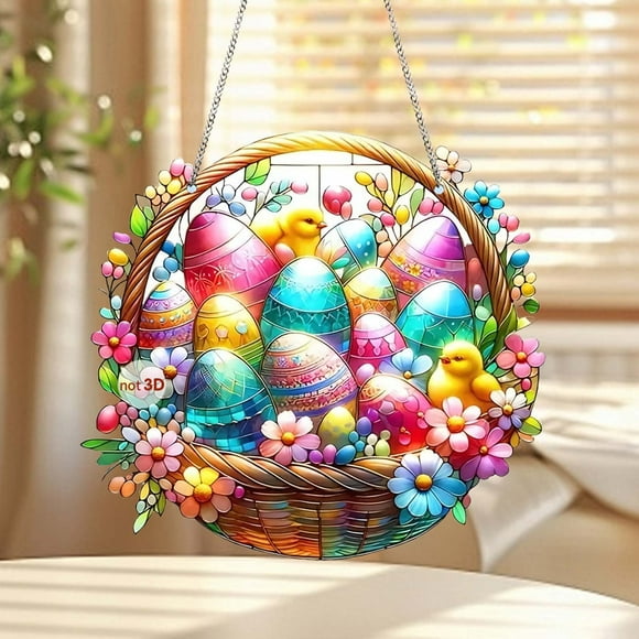 Dvkptbk Acrylic Basket Decoration Easter Weaving Basket Easter 2D Flat Acrylic Festival Scene Decoration Hanging Decoration Easter Decorations