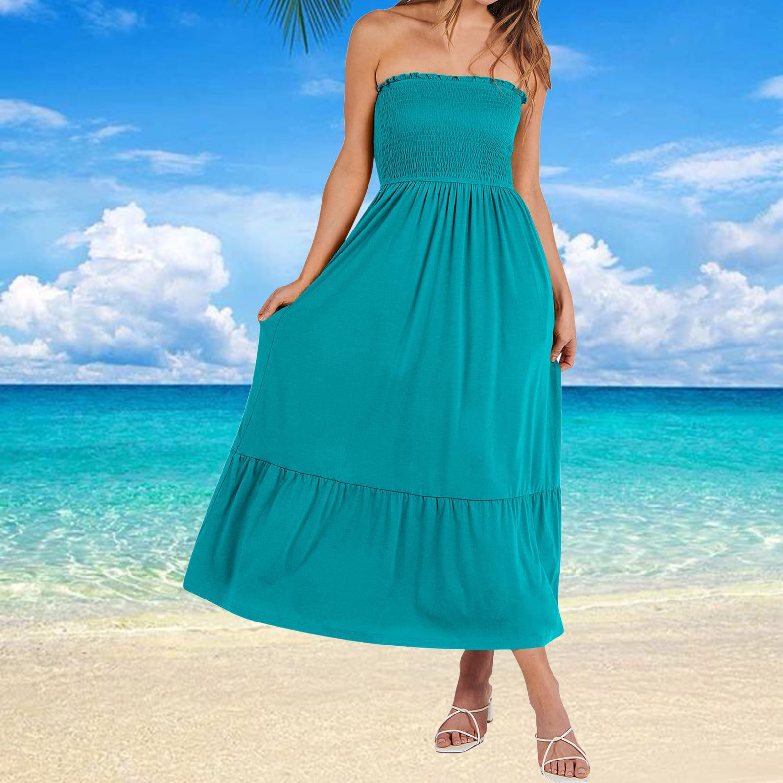 Enjoytime Women's Strapless Tube Top Maxi Long Dress Clearance Sleeveless  Stretchy Elastic Waisted Summer Dresses Ruffle Tiered Casual Summer Dresses  For Women - Walmart.com