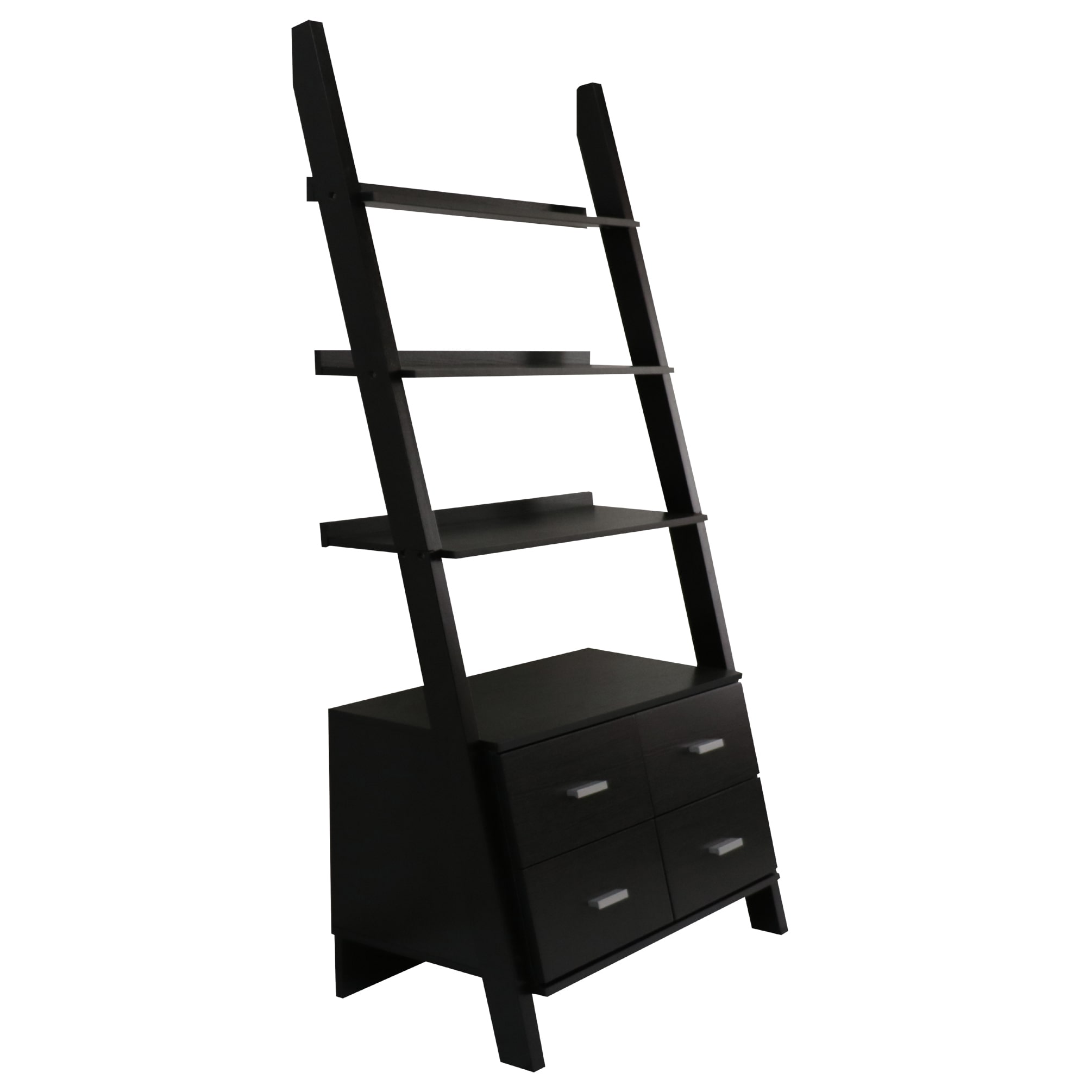 Black Finished Ladder Bookshelf With Drawers