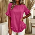 thumbnail image 5 of VBVC Women's Cotton Blend Ruffle Trim Blouse, Ladies' Lightweight Short Sleeve Top, Casual Crew Neck Shirt For Women,Hot Pink,S-2XL, 5 of 6