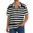 thumbnail image 3 of KLL Black And White Stripes Print Men's Shirt Short Sleeve Button Down Summer Cuba Beach Shirts- X-Large, 3 of 7