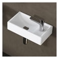 thumbnail image 1 of MEJE 16-inch corner wall hung basin, ceramic white rectangle, includes faucet & drain, right hand, 1 of 5
