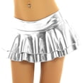 thumbnail image 1 of Sxiwei Women's Shiny Metallic Skirt High Waist Layered Pleated Ruffled Mini Skirt Rave Party Clubwear Metallic Silver S, 1 of 7