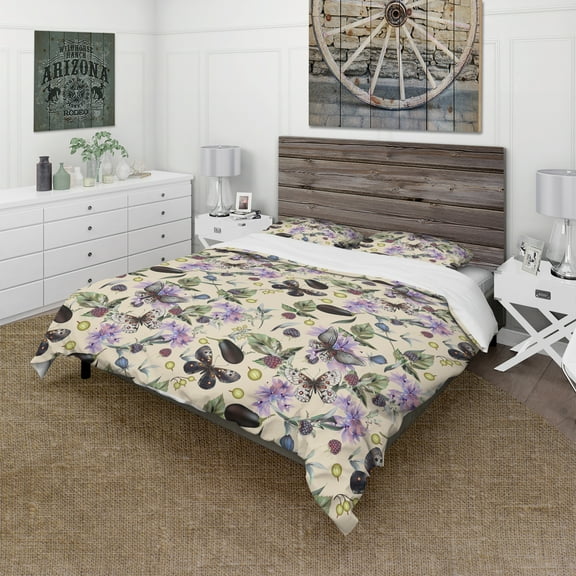 Designart 'Butterflies and Flowers' Cabin & Lodge Duvet Cover Set