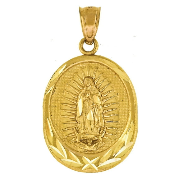 10k Yellow Gold Unisex Diamond cut Lady Of Guadalupe Religious Charm Pendant Necklace Measures 27x16.10mm Jewelry for Wo