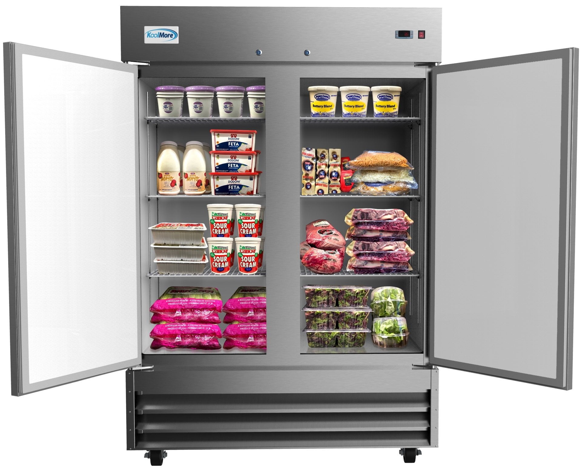 Koolmore 54" 2 Door Stainless Steel Upright Reach-in Freezer in Silver