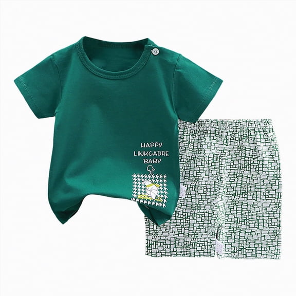 TOWED22 Baby Girls Boys Toddler Clothes 2pcs Summer Lovely Graphic Short Sleeve T-Shirt Tee Elastic Waist Shorts Set with Pockets(Dark Green,18-24 M)