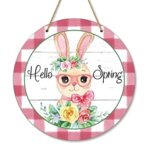 Hello Spring Easter Bunny Rabbit Sign for Front Door 8.7" Summer Welcome Easter Wood Door Hanger for Outdoor Outside Porch Farmhouse Flowers Wooden Wreath Indoor Outdoor Wall Hanging Decoration
