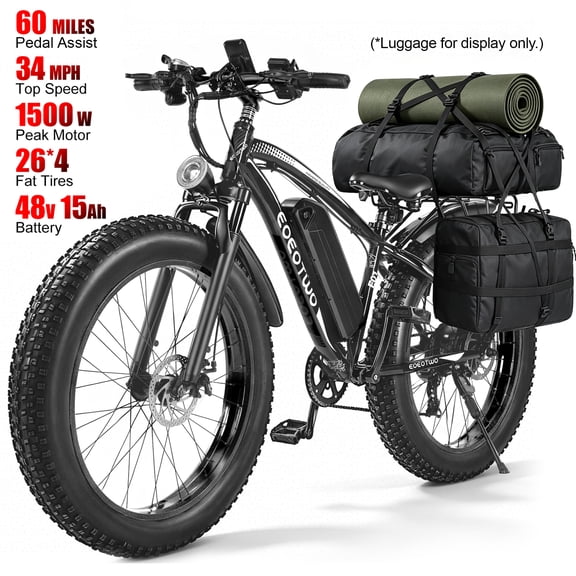 EOEOTWO 26" Fat Tire Electric Bike for Adults, 1500W Motor, 34 MPH, 48V 15Ah Removable Battery, Up to 60-Mile Range, All-Terrain E-Bike, UL 2849 Certified