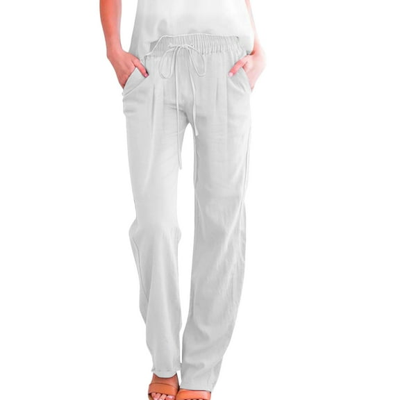 Seductiva Soft Leggings for Women Linen Pants Women Summer Wide Leg Pants Drawstring Elastic Waist Pants High Waisted Pants Casual Beach Trousers Loose Casual Pants