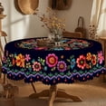 thumbnail image 2 of Mexican Floral Tablecloth for Dining Table, Mexican Folk Art Floral Tablecloth, Mexican Tablecloth, Vibrant Colorful Folk Art Pattern Table Cover, 2 of 7
