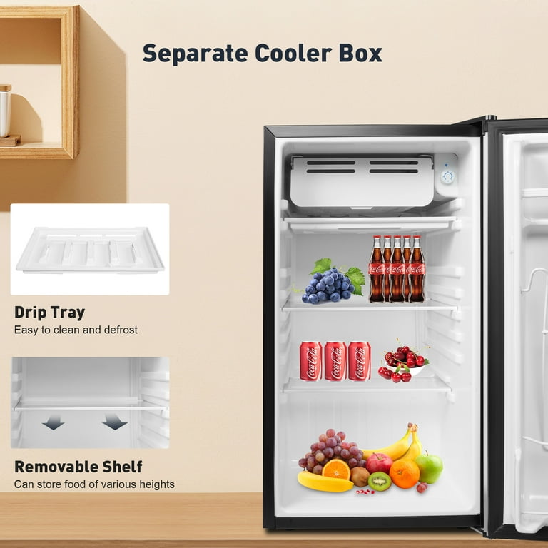 KOTEK 3.2 Cu.Ft Mini Fridge with Freezer, Compact Refrigerator w/ 7 Level  Adjustable Thermostat & Single Reversible Door, Small Dorm Fridge with