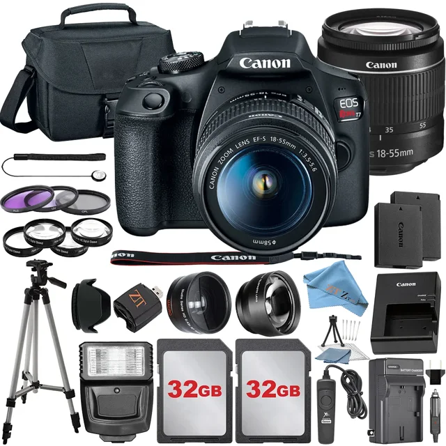 Canon EOS Rebel T7 DSLR Camera Kit with 18-55mm Lens + 2 Pcs 32GB Memory Cards + Camera Case + ZeeTech Accessory