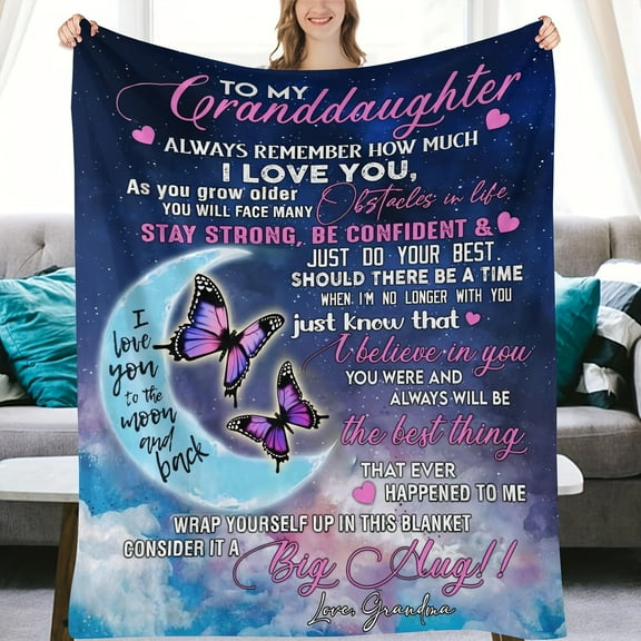 Cozy Flannel 'to My Granddaughter' Love Blanket Soft Warm All-Season Sofa Throw with Inspirational Message & Butterfly Design Perfect Birthday Gift from Grandma Flannel Blanket