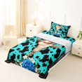 thumbnail image 3 of Manfei Floral Western Bull Skull Twin Sheets 3pcs,Cow Print Bedding,Turquoise Black,1 Flat Sheet,1 Fitted Sheet and 1 Pillowcase, 3 of 6