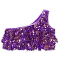 thumbnail image 3 of JanJean Kids Girls Single Shoulder Sequins Dance Crop Top Jazz Hip Hop Ballet Belly Dance Shirt Vest Purple 4, 3 of 5