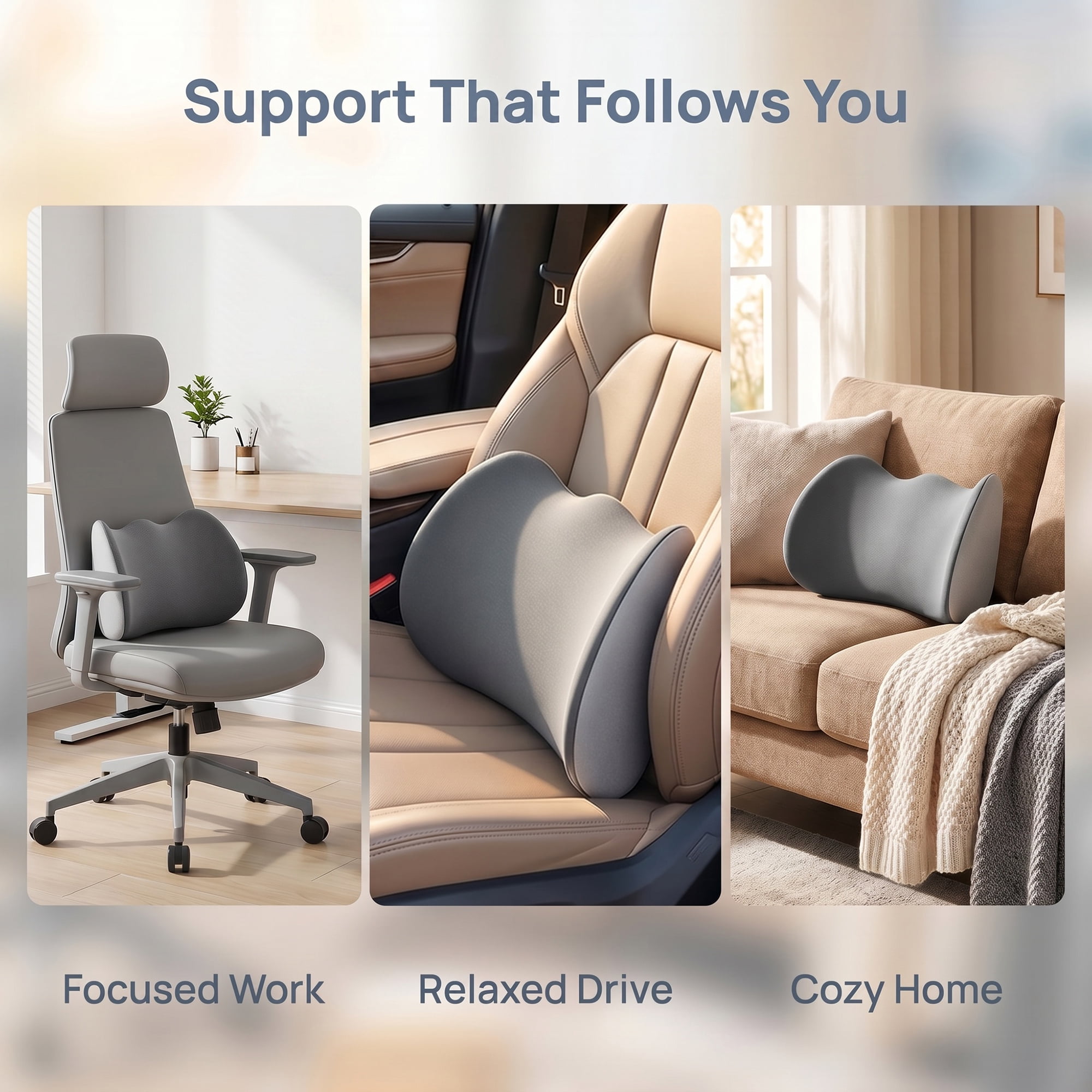 Unique Bargains Durable Lumbar Support Pillow Cotton Back Support Gray 17.3" x 4.3" x 7.5"