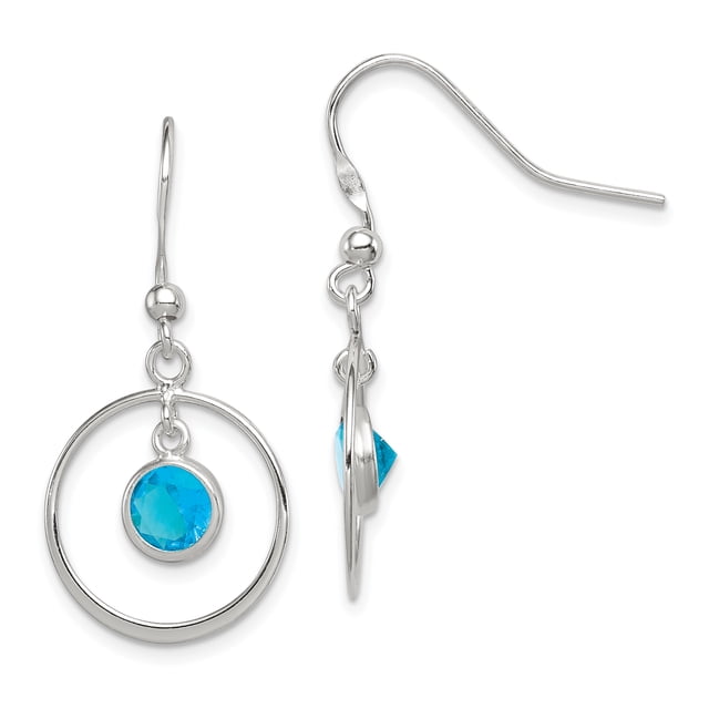 925 Sterling Silver Blue Cubic Zirconia Cz Circle Drop Dangle Earrings