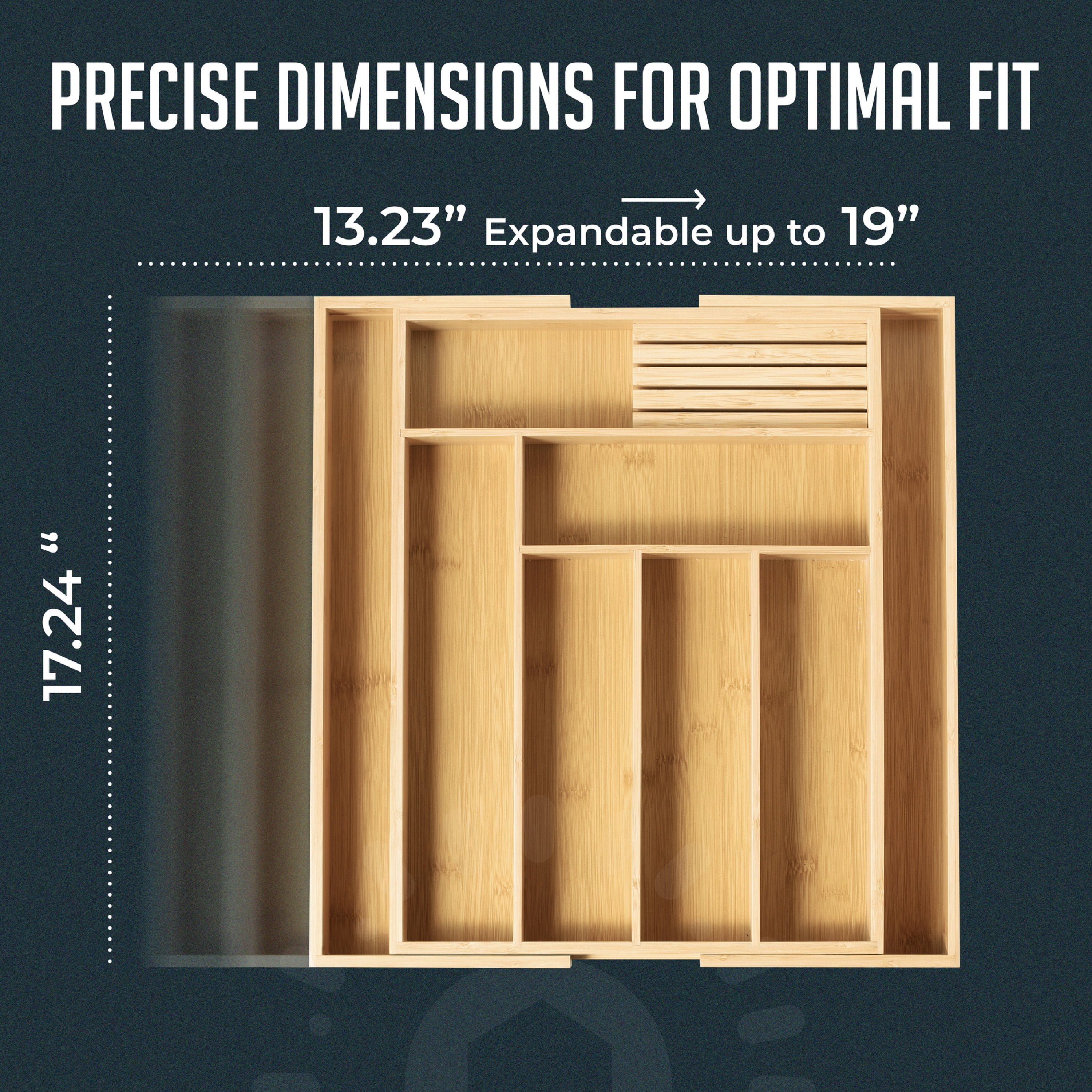 Expandable Bamboo Utensil Drawer Organizer, Wooden Utensil Tray, Non-Slip, Durable Cutlery Divider for Kitchen Flatware & Utensils