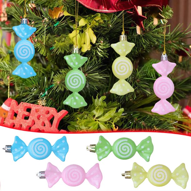 Set de Decoración Navideña Colgante con Forma de Caramelo Brillante | 6 Adornos de Caramelo | Material Plástico | 10 X 3 X 2 Cm | Ideal para Fiestas Navideñas