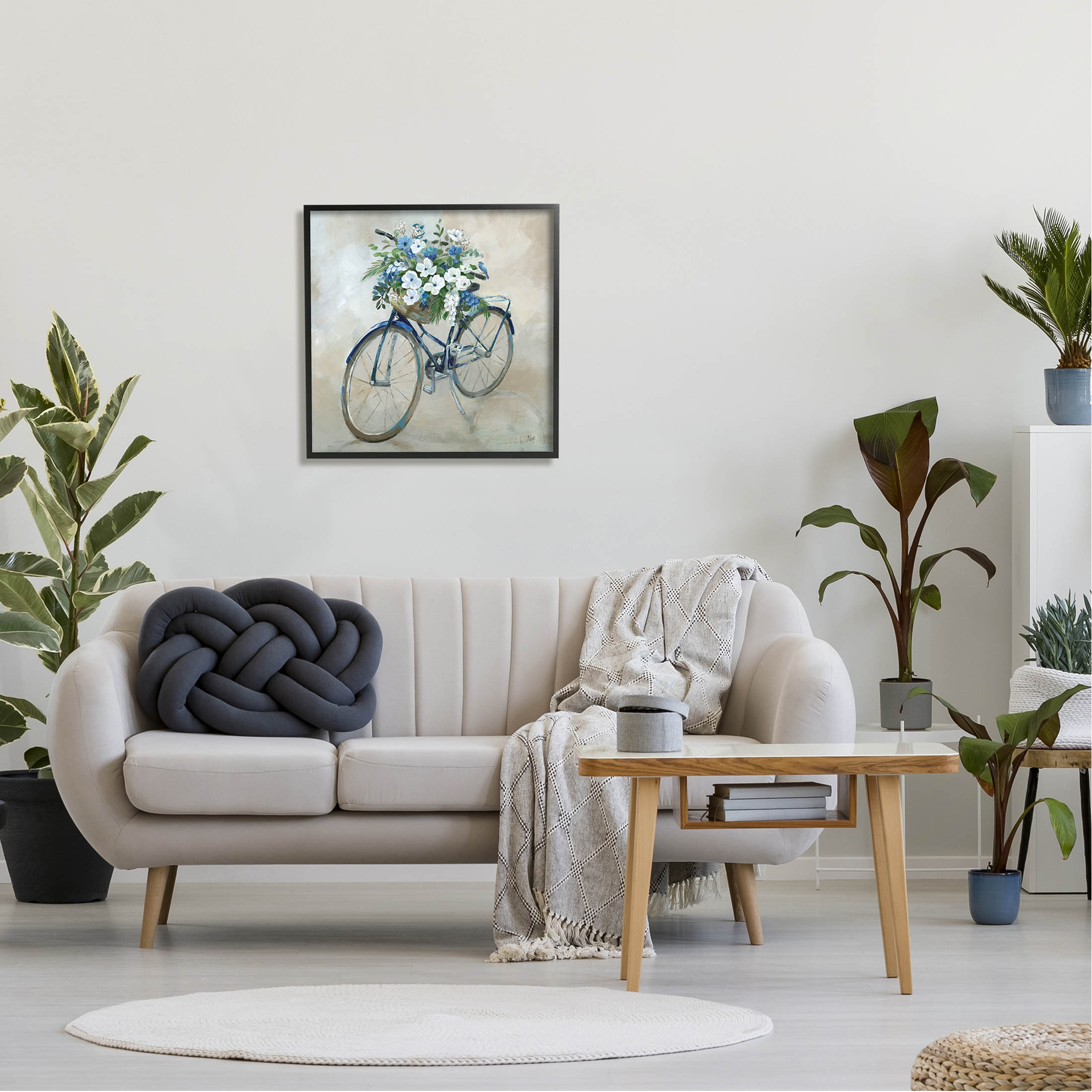 Flower Blooms Bicycle Basket Botanical & Floral Graphic Art Black Framed Art Print Wall Art