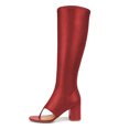 thumbnail image 2 of YDN Women Open Split Toe Knee High Boots Side Zipper Mid Chunky Heels Fashion Dressy Party Long Booties Size 6.5 Red, 2 of 3