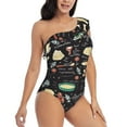 thumbnail image 3 of Haiem Vegetable Quiche Women's One Piece Swimsuits Tummy Control One Shoulder Bathing Suits Ruffle Swimwear-X-Large, 3 of 8