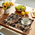 thumbnail image 2 of Brown Teal Geometric Placemats Set of 6, Retro Modern Plaid Abstract Art Placemats for Dining Table, Place Mats for Kitchen Tabletop, Waterproof Wipeable Dining Table Mats Set, 2 of 9