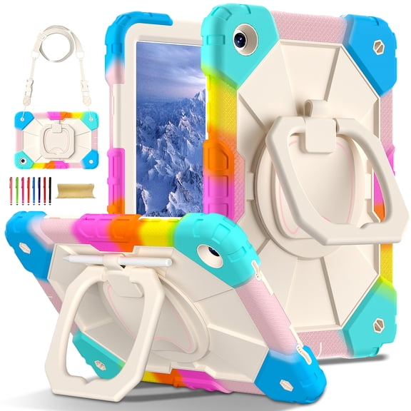 Rugged Case for Samsung Galaxy Tab A11 Plus 11 Inch 2025 SM-X230 X235, Rotating Kickstand Heavy Duty Protective PC TPU Hybrid Bumper Cover with Pen Holder for Galaxy Tab A11 11",Colorful