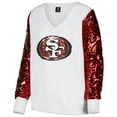 thumbnail image 2 of Women's Cuce White San Francisco 49ers Sequin Sleeve V-Neck Pullover Sweatshirt, 2 of 3