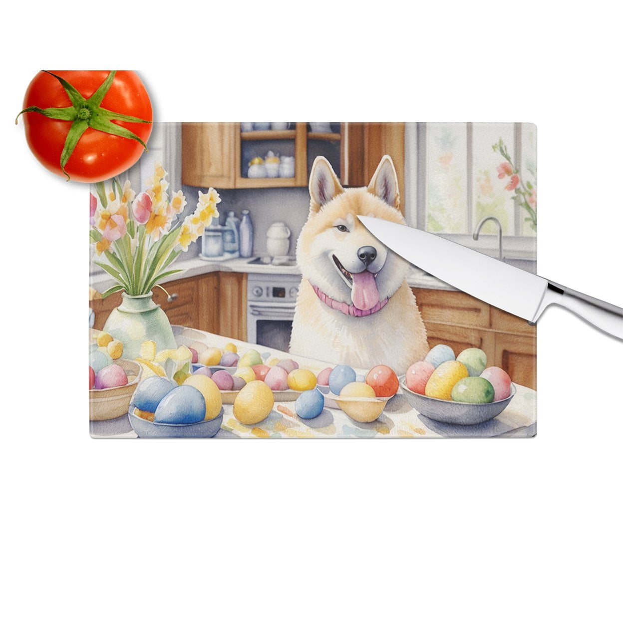 Decorating Easter Akita Glass Cutting Board 12 in x 15 in