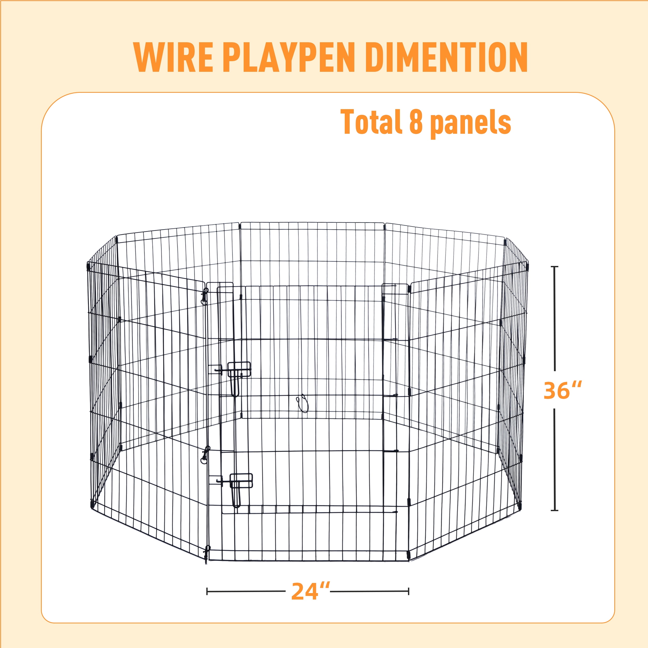 Vibrant Life Portable Wire Play Pen for Pets, Customizable, Foldable, 8 Panels, One Door, 36" Tall