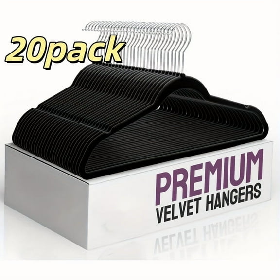 20/40/60/80/100 Pack Black Velvet Hangers, Non-Slip Slim Space Saving Clothes Hangers with 360° Rotating Hook, Heavy Duty Felt Suit Hangers for Closet Organization