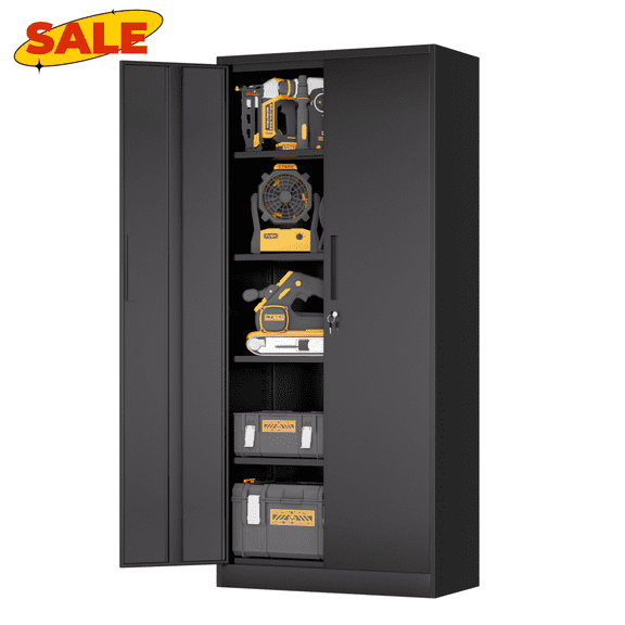 Hassch Metal Storage Cabinet with Locking Doors, 71" Tall Tool Cabinet with Adjustable Shelves, File Cabinet for Home Office, Shop, Garage, Black