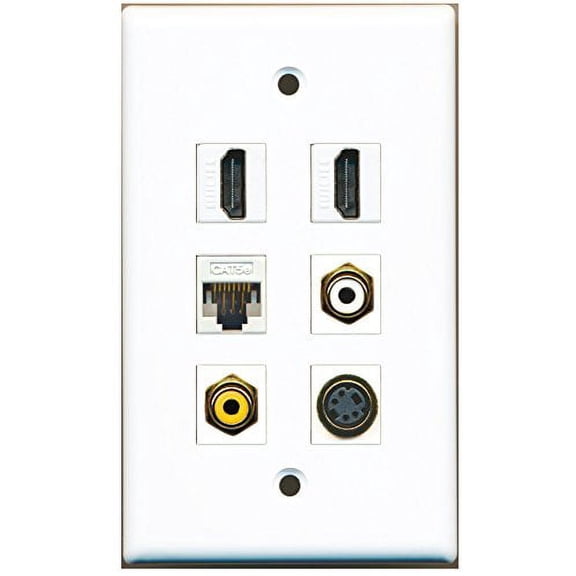 RiteAV - 2 HDMI 1 Port RCA White 1 Port RCA Yellow 1 Port S-Video 1 Port Cat5e Ethernet White Wall Plate