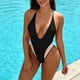 thumbnail image 4 of Traje de baño de una pieza para mujer, traje de baño de bikini de tirantes sin espalda de color liso para mujer, conjunto de bikini con bloques de color y hombros descubiertos, traje de baño de moda p, 4 of 5