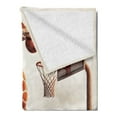 thumbnail image 2 of Ambesonne Basketball Fleece Throw Blanket Humor Funny Giraffe Dunk 70"x90" Cinnamon Off White Green, 2 of 5