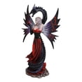 thumbnail image 5 of Fantasy Red Gowned Gothic Rose Fairy With Black Grendel Volcano Dragon Figurine, 5 of 8