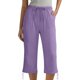 thumbnail image 3 of Capris de Lino para Mujer Casuales de Viaje con Cordón, Cintura Elástica, Pantalones de Largo 3/4, Lazo Lateral, Pierna Recta, Shorts con Bolsillos, Morados, L, 3 of 7