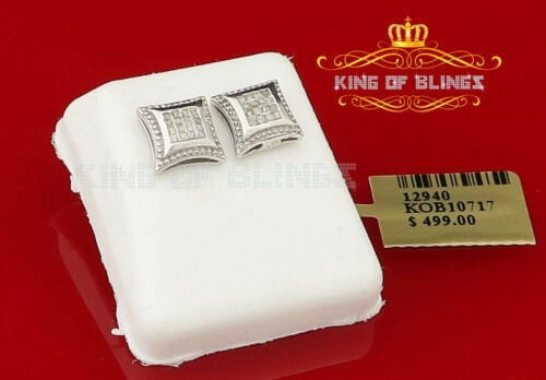 King of Bling's Aretes Para Hombre 925 White Silver 0.25ct Diamond Men's Stud Kite Earrings