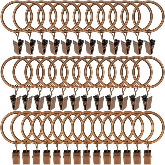 40 Pack Antique Copper Curtain Rings with Clips, Curtain Hooks Hangers Clip Rings for Hanging Drapes Bows Hat, Drapery Rings 1.5 in I D, Fits up to 1.2 in Diameter Curtain Rod.